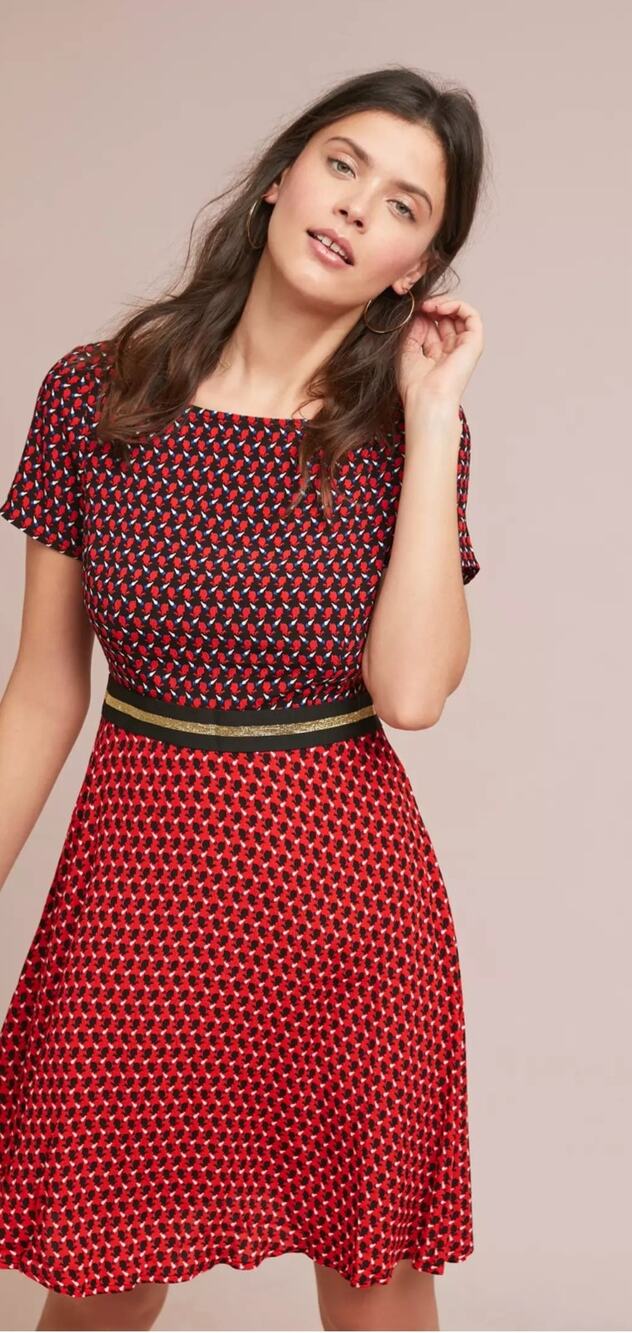 Maeve Anthropologie Amici Color Block Dress Red Print Size 4